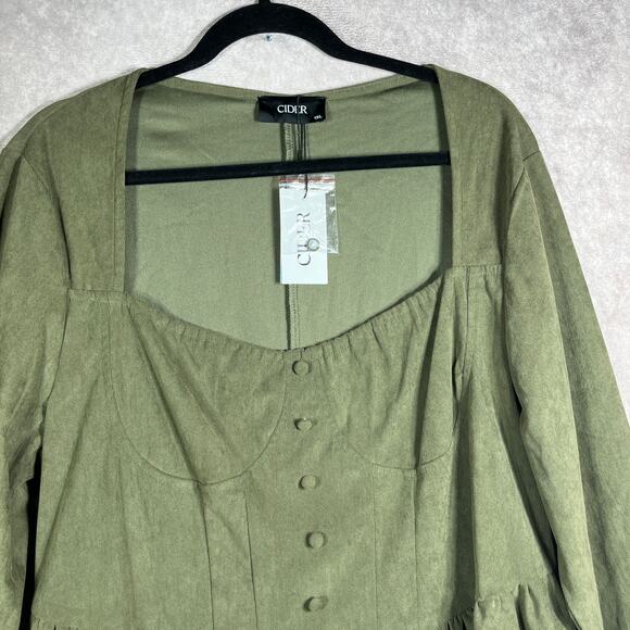 Cider Corset Mini Dress Womens 1XL Green Woven Square Neck Long Sleeve Boho NEW‎ - Picture 3 of 10